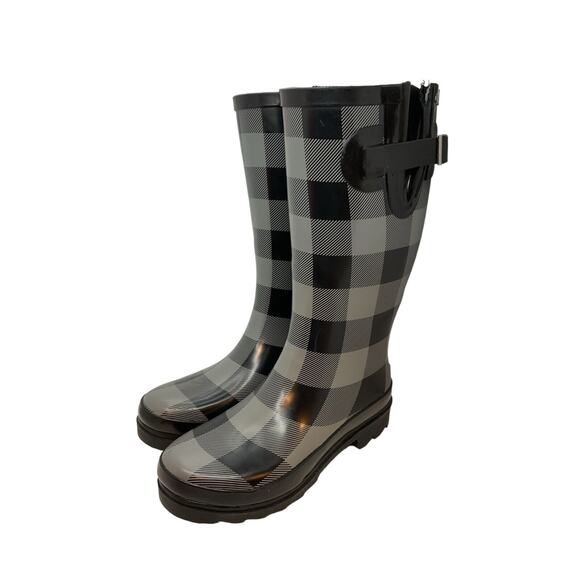NORTHSIDE LATITUDE Boots Women SZ 6 Rain Plaid Black/Gray Waterproof - Picture 1 of 13